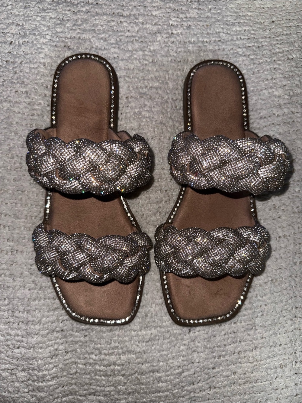 Braided Bling Double-Band Slide Sandals